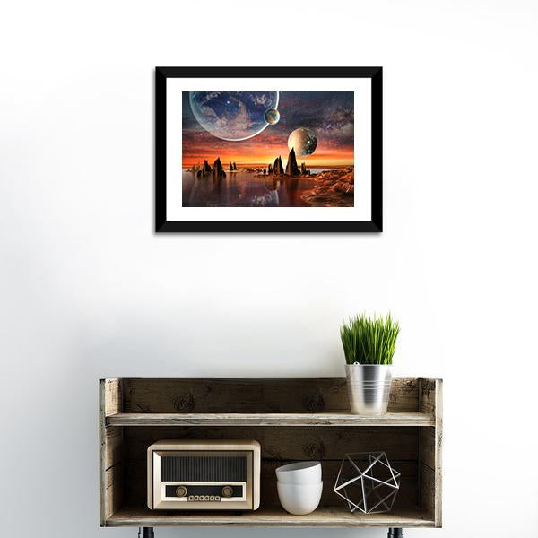 Alien Planet With Mountains Canvas Wall Art-1 Piece-Framed Print-20" x 16"-Tiaracle