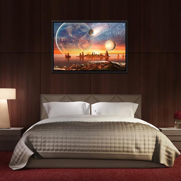Alien Planet With Mountains Canvas Wall Art-5 Horizontal-Gallery Wrap-22" x 12"-Tiaracle