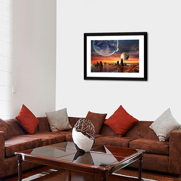 Alien Planet With Mountains Canvas Wall Art-3 Horizontal-Gallery Wrap-25" x 16"-Tiaracle