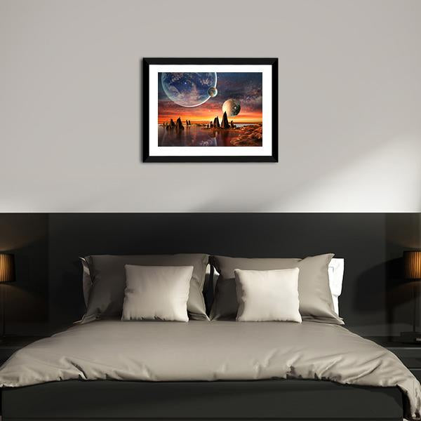 Alien Planet With Mountains Canvas Wall Art-3 Horizontal-Gallery Wrap-25" x 16"-Tiaracle