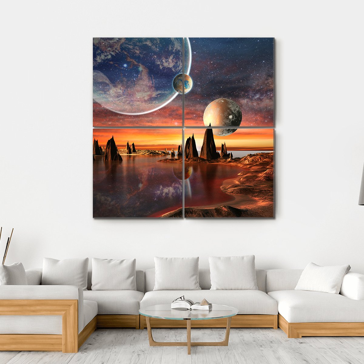Alien Planet With Mountains Canvas Wall Art-4 Square-Gallery Wrap-17" x 17"-Tiaracle