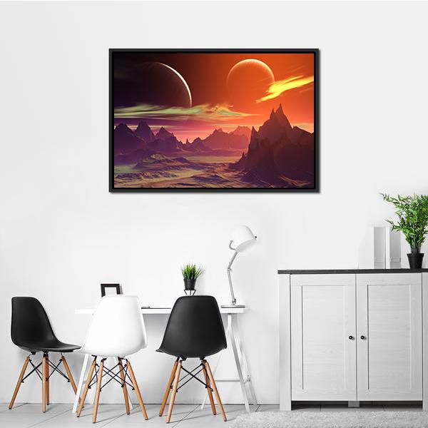 Alien Planet With Rocks Canvas Wall Art-1 Piece-Floating Frame-24" x 16"-Tiaracle