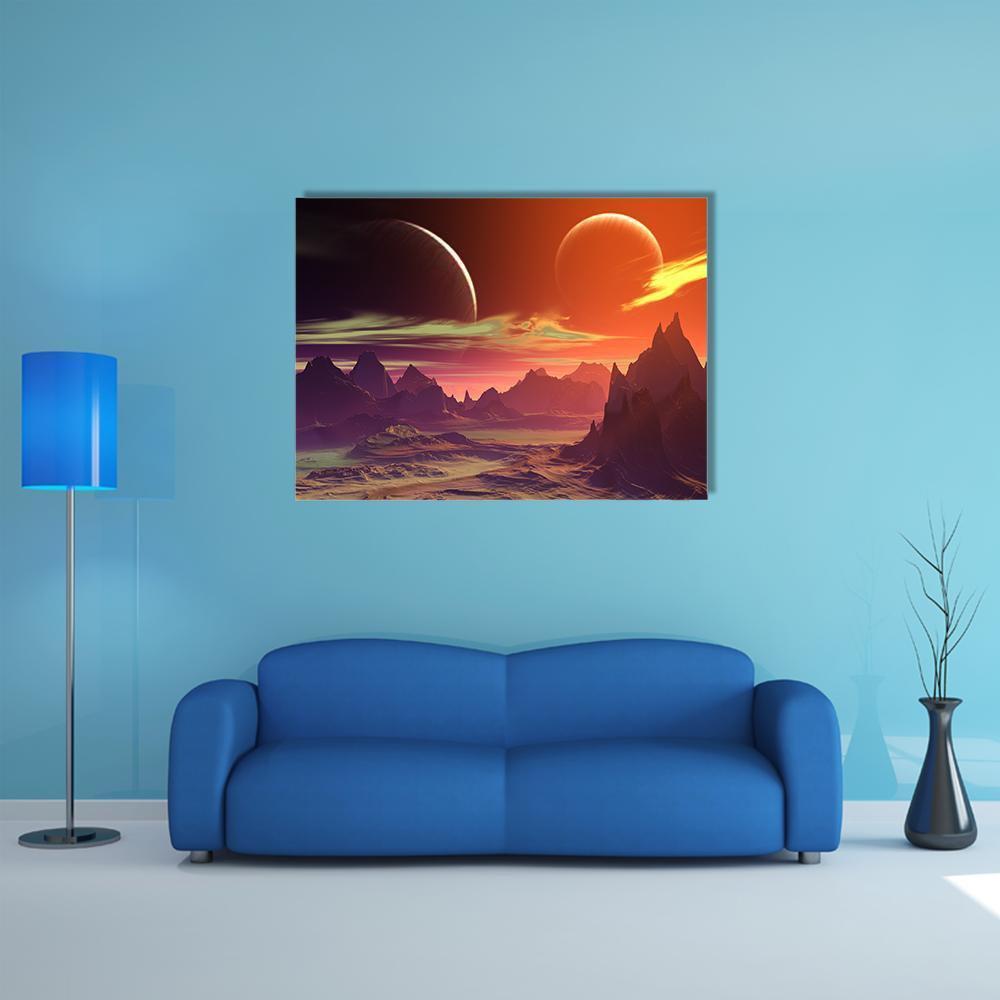 Alien Planet With Rocks Canvas Wall Art-4 Pop-Gallery Wrap-50" x 32"-Tiaracle