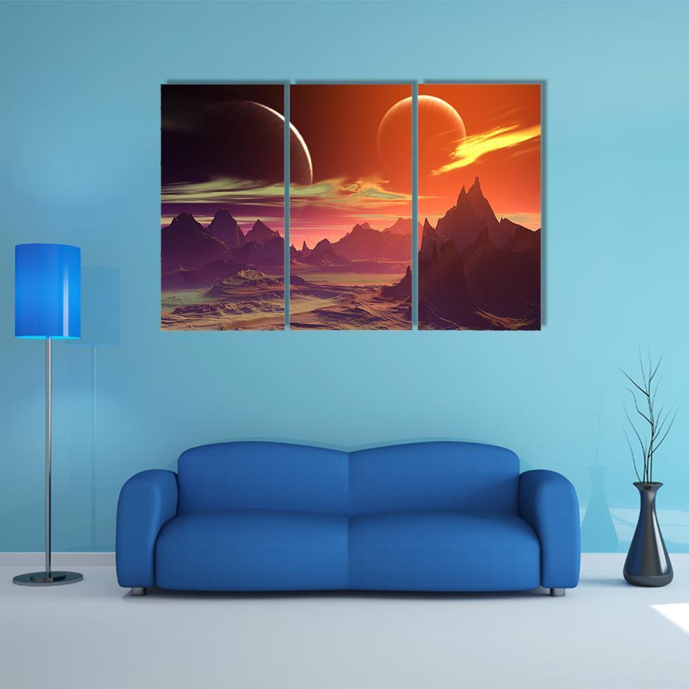 Alien Planet With Rocks Canvas Wall Art-3 Horizontal-Gallery Wrap-37" x 24"-Tiaracle