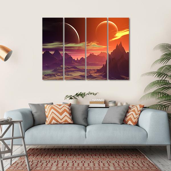 Alien Planet With Rocks Canvas Wall Art-4 Horizontal-Gallery Wrap-34" x 24"-Tiaracle