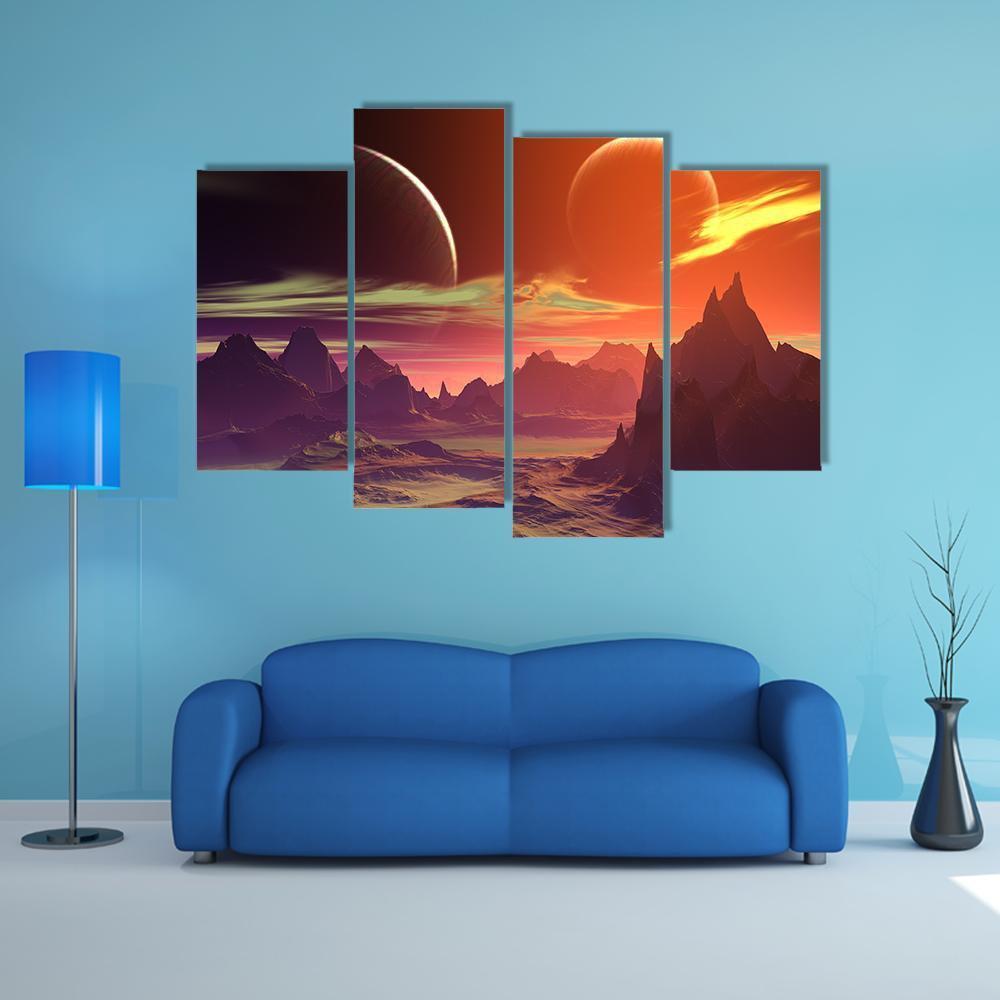 Alien Planet With Rocks Canvas Wall Art-4 Pop-Gallery Wrap-50" x 32"-Tiaracle