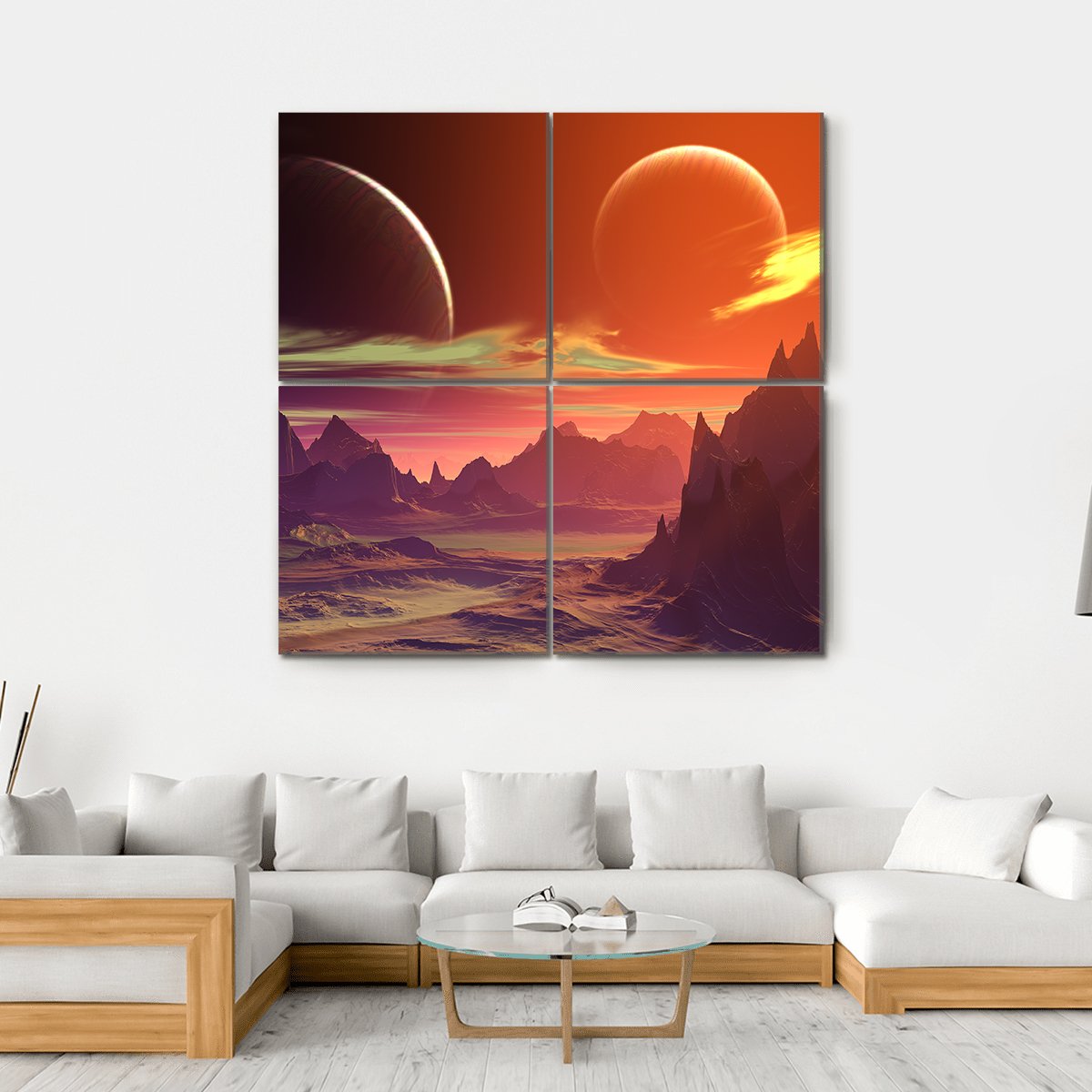 Alien Planet With Rocks Canvas Wall Art-4 Square-Gallery Wrap-17" x 17"-Tiaracle