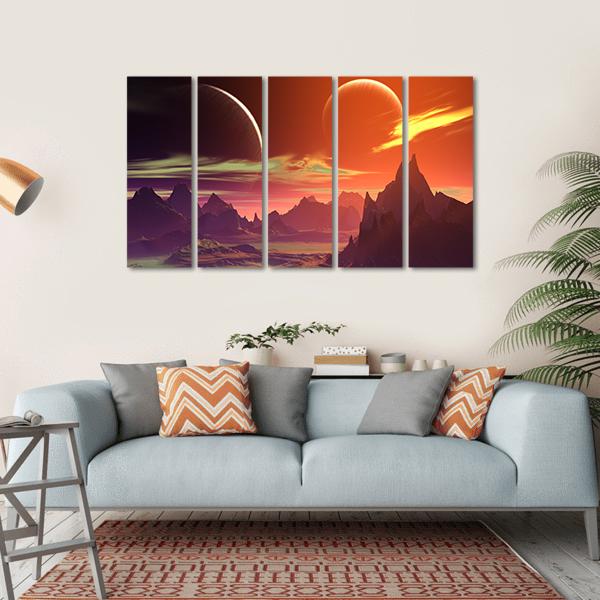 Alien Planet With Rocks Canvas Wall Art-5 Horizontal-Gallery Wrap-22" x 12"-Tiaracle
