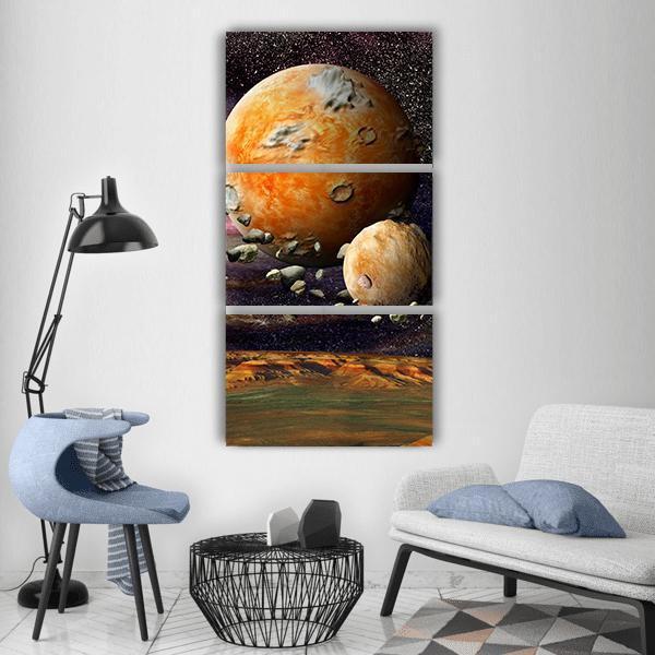 Alien Planet &amp; Asteroid Belt Vertical Canvas Wall Art-3 Vertical-Gallery Wrap-12" x 25"-Tiaracle