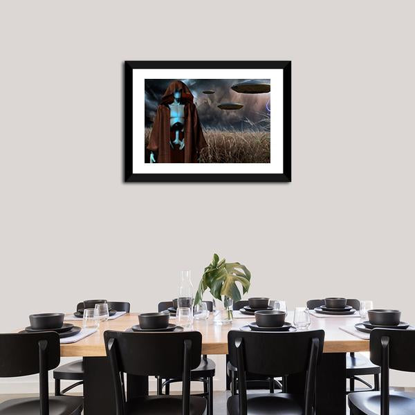 Alien Robot In Field Canvas Wall Art-5 Horizontal-Gallery Wrap-22" x 12"-Tiaracle