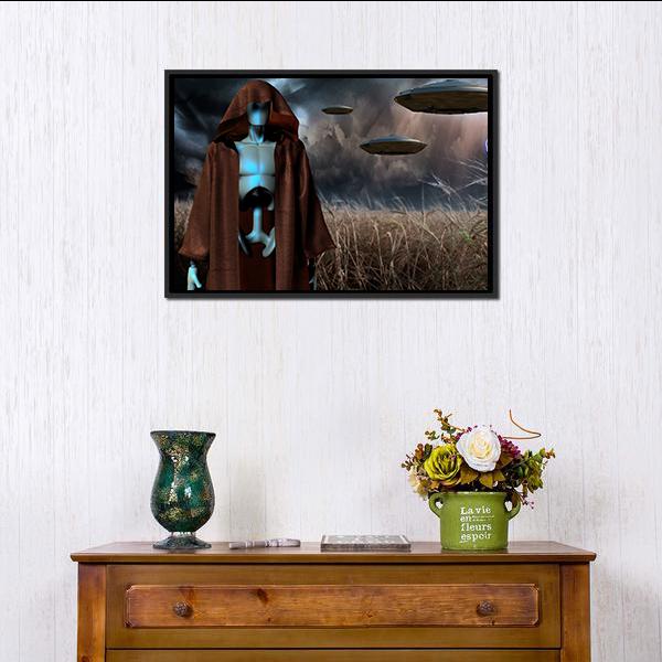 Alien Robot In Field Panoramic Canvas Wall Art-1 Piece-36" x 12"-Tiaracle