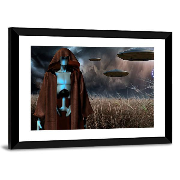 Alien Robot In Field Panoramic Canvas Wall Art-1 Piece-36" x 12"-Tiaracle