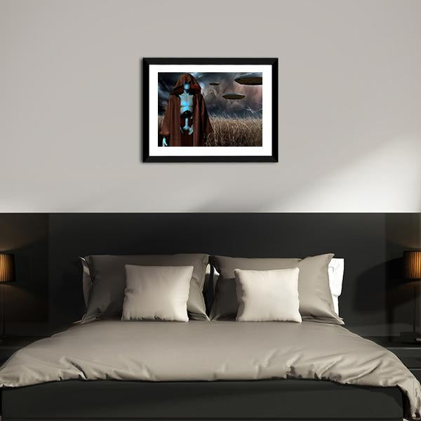 Alien Robot In Field Panoramic Canvas Wall Art-1 Piece-36" x 12"-Tiaracle
