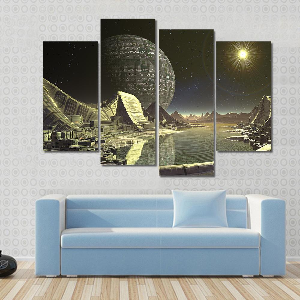 Alien Satellite City Canvas Wall Art-4 Pop-Gallery Wrap-50" x 32"-Tiaracle