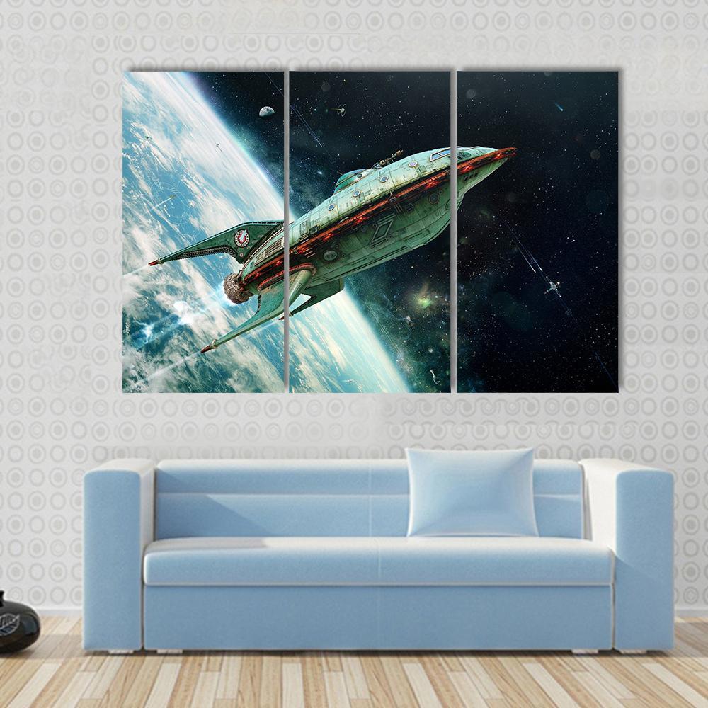 Alien Space Shuttle Canvas Wall Art-3 Horizontal-Gallery Wrap-37&quot; x 24&quot;-Tiaracle