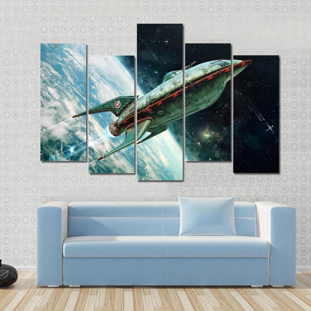 Alien Space Shuttle Canvas Wall Art-5 Pop-Gallery Wrap-47&quot; x 32&quot;-Tiaracle