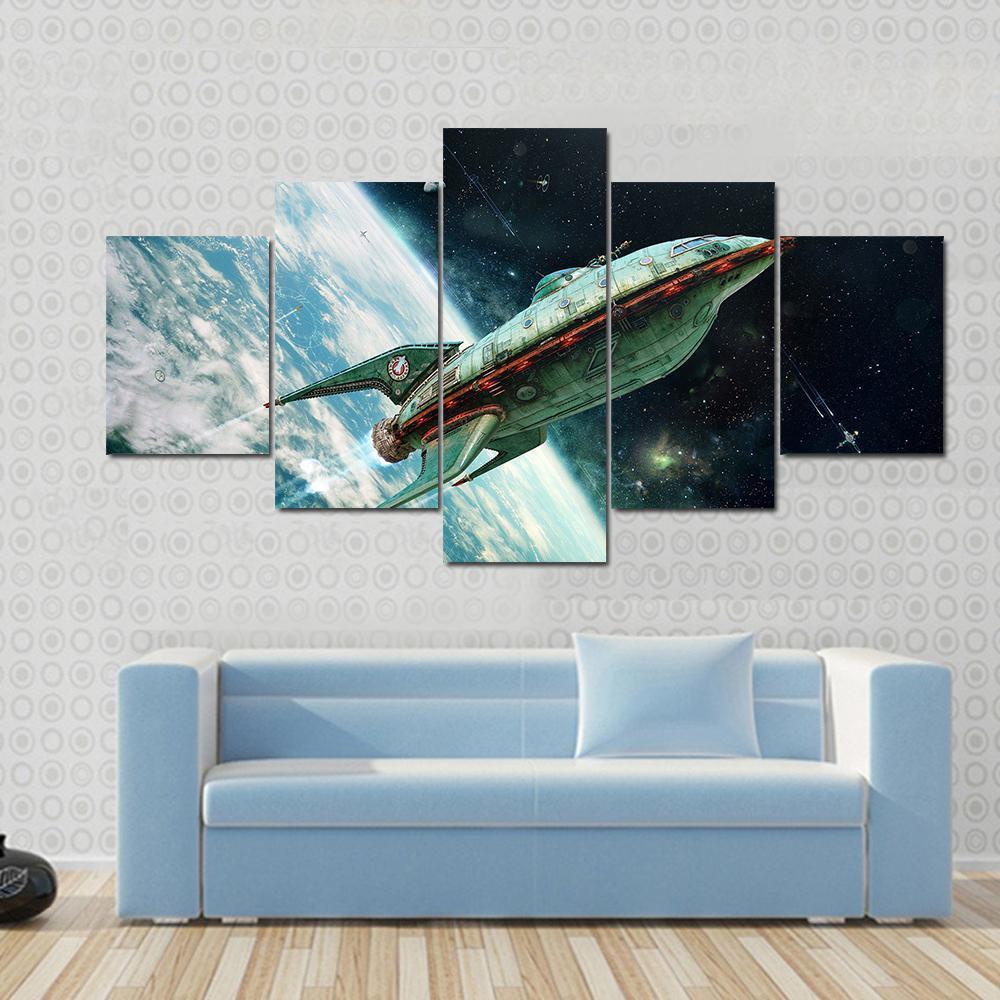 Alien Space Shuttle Canvas Wall Art-5 Star-Gallery Wrap-62&quot; x 32&quot;-Tiaracle