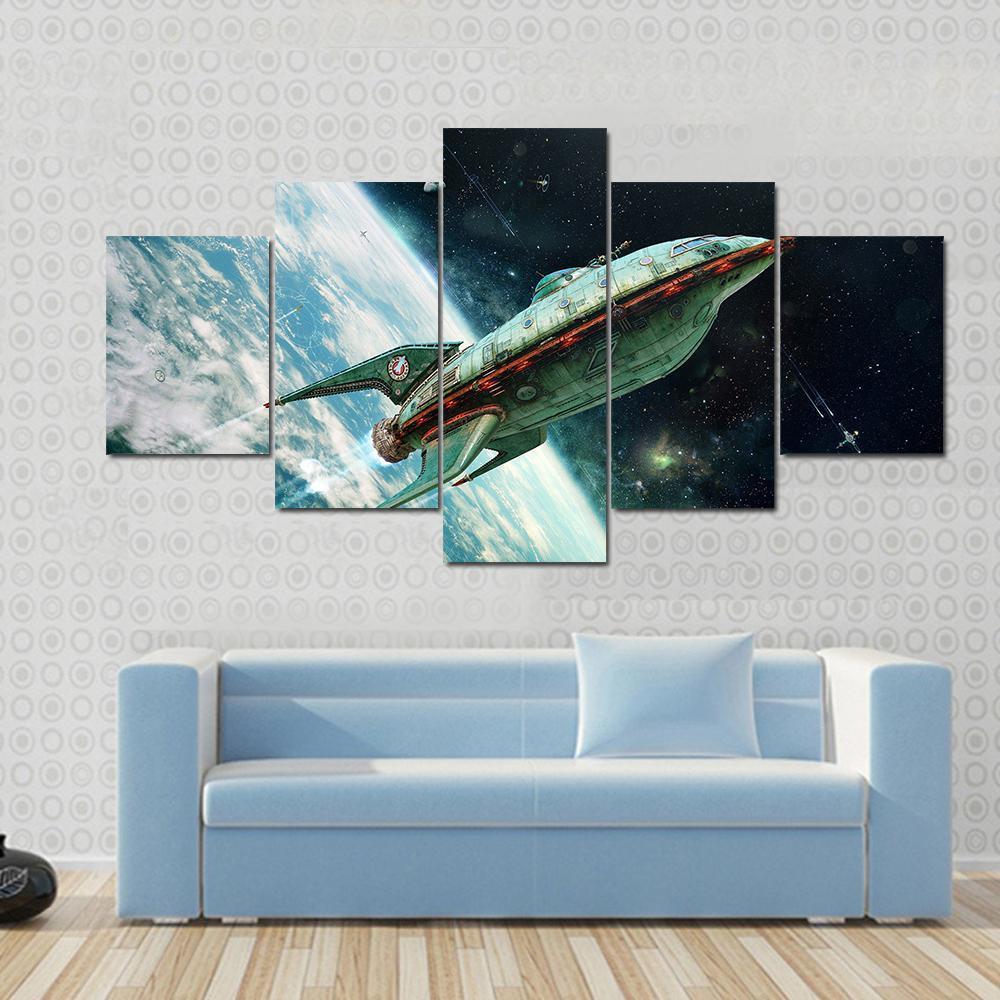 Alien Space Shuttle Canvas Wall Art-5 Star-Gallery Wrap-62" x 32"-Tiaracle