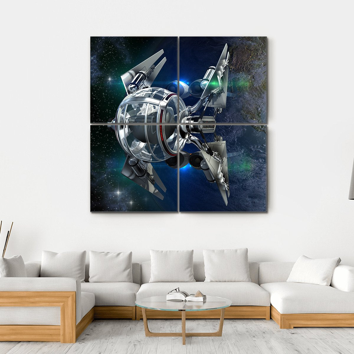 Alien Spaceship Canvas Wall Art-4 Square-Gallery Wrap-17" x 17"-Tiaracle
