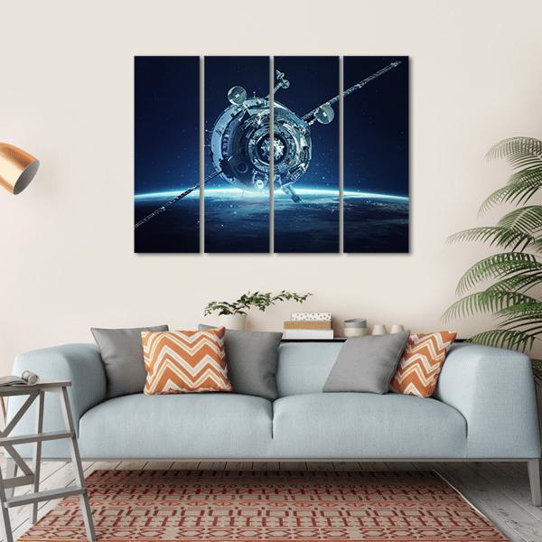 Alien Spaceship In Deep Space Canvas Wall Art-4 Horizontal-Gallery Wrap-34" x 24"-Tiaracle