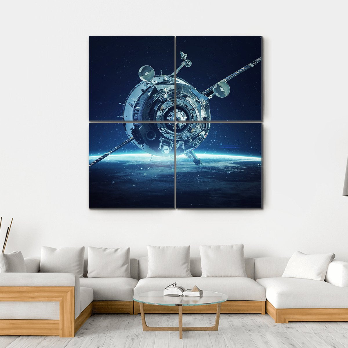 Alien Spaceship In Deep Space Canvas Wall Art-4 Square-Gallery Wrap-17" x 17"-Tiaracle