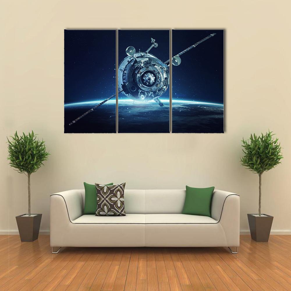 Alien Spaceship In Deep Space Canvas Wall Art-3 Horizontal-Gallery Wrap-37" x 24"-Tiaracle