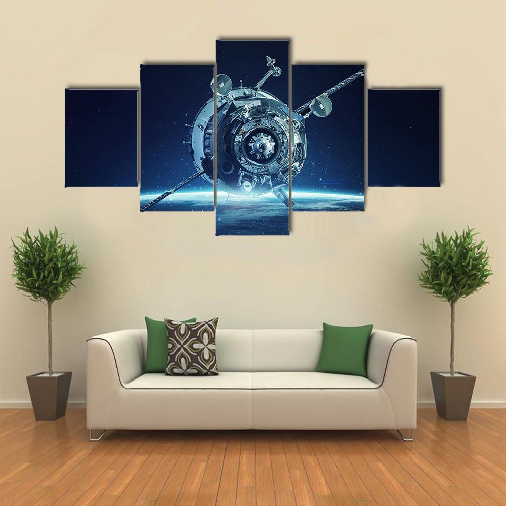 Alien Spaceship In Deep Space Canvas Wall Art-3 Horizontal-Gallery Wrap-37" x 24"-Tiaracle