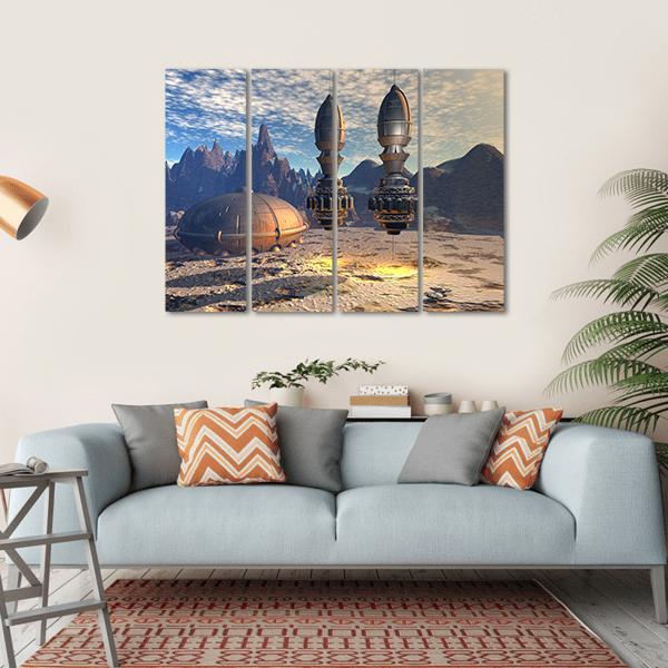 Alien Spaceship On Deep Planet Canvas Wall Art-1 Piece-Gallery Wrap-36" x 24"-Tiaracle