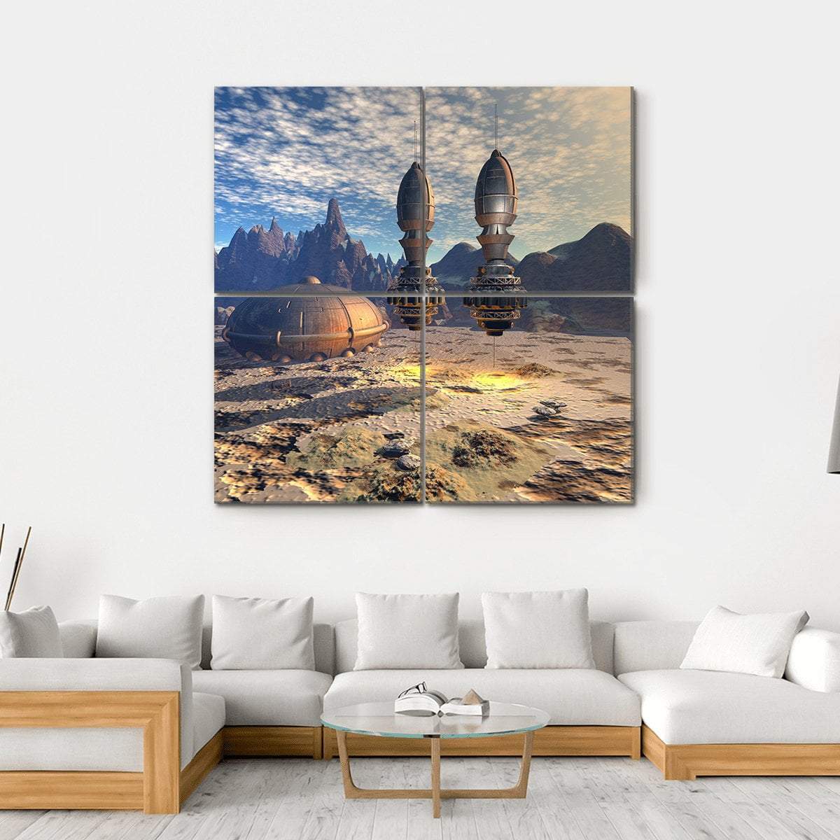 Alien Spaceship On Deep Planet Canvas Wall Art-4 Square-Gallery Wrap-17" x 17"-Tiaracle