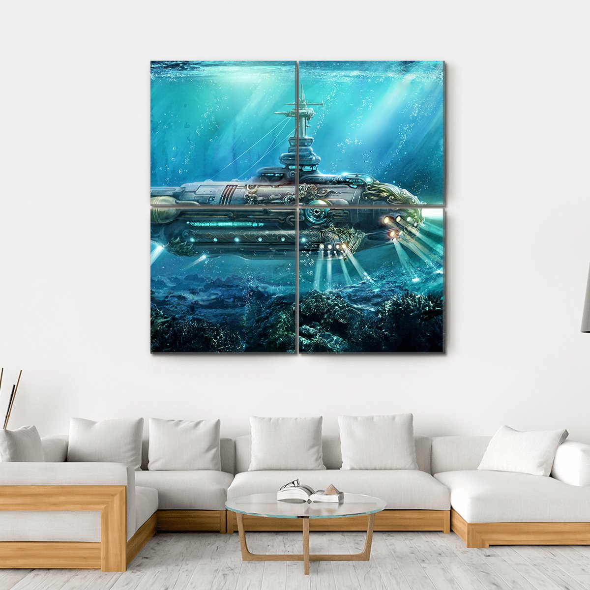 Alien Submarine In Sea Canvas Wall Art-4 Square-Gallery Wrap-17&quot; x 17&quot;-Tiaracle
