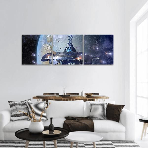 Alien Mothership UFO Panoramic Canvas Wall Art-3 Piece-25" x 08"-Tiaracle
