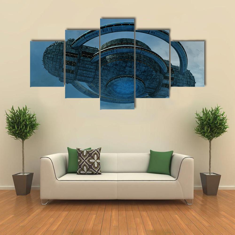 Alien UFO Canvas Wall Art-5 Star-Gallery Wrap-62" x 32"-Tiaracle