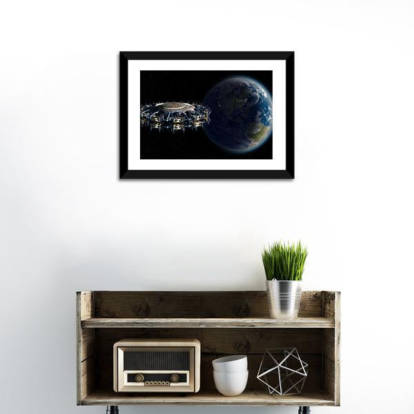 Alien UFO Near Earth Canvas Wall Art-3 Horizontal-Gallery Wrap-25" x 16"-Tiaracle