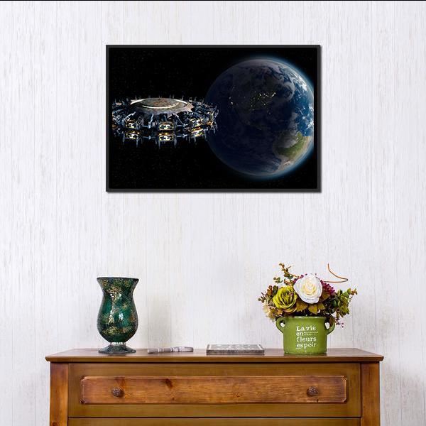 Alien UFO Near Earth Canvas Wall Art-5 Horizontal-Gallery Wrap-22" x 12"-Tiaracle