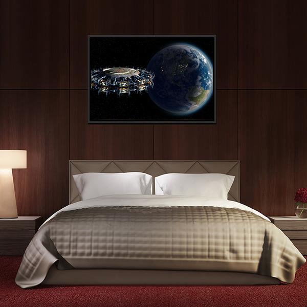 Alien UFO Near Earth Canvas Wall Art-3 Horizontal-Gallery Wrap-25" x 16"-Tiaracle