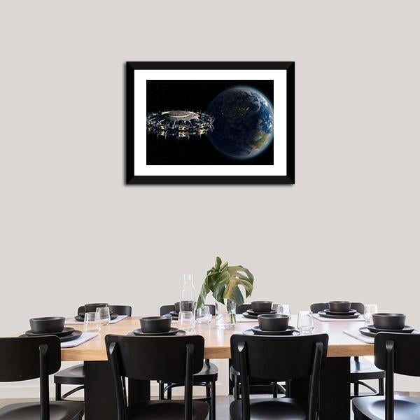 Alien UFO Near Earth Canvas Wall Art-3 Horizontal-Gallery Wrap-25" x 16"-Tiaracle
