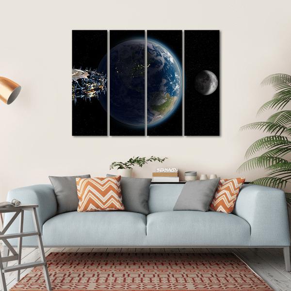 Alien UFO Near Earth Canvas Wall Art-4 Horizontal-Gallery Wrap-34" x 24"-Tiaracle