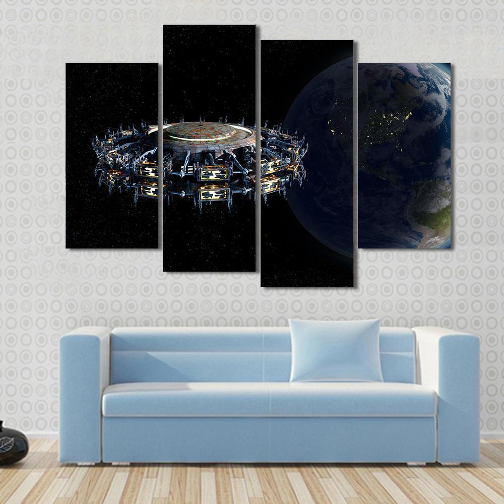 Alien UFO Near Earth Canvas Wall Art-4 Pop-Gallery Wrap-50" x 32"-Tiaracle