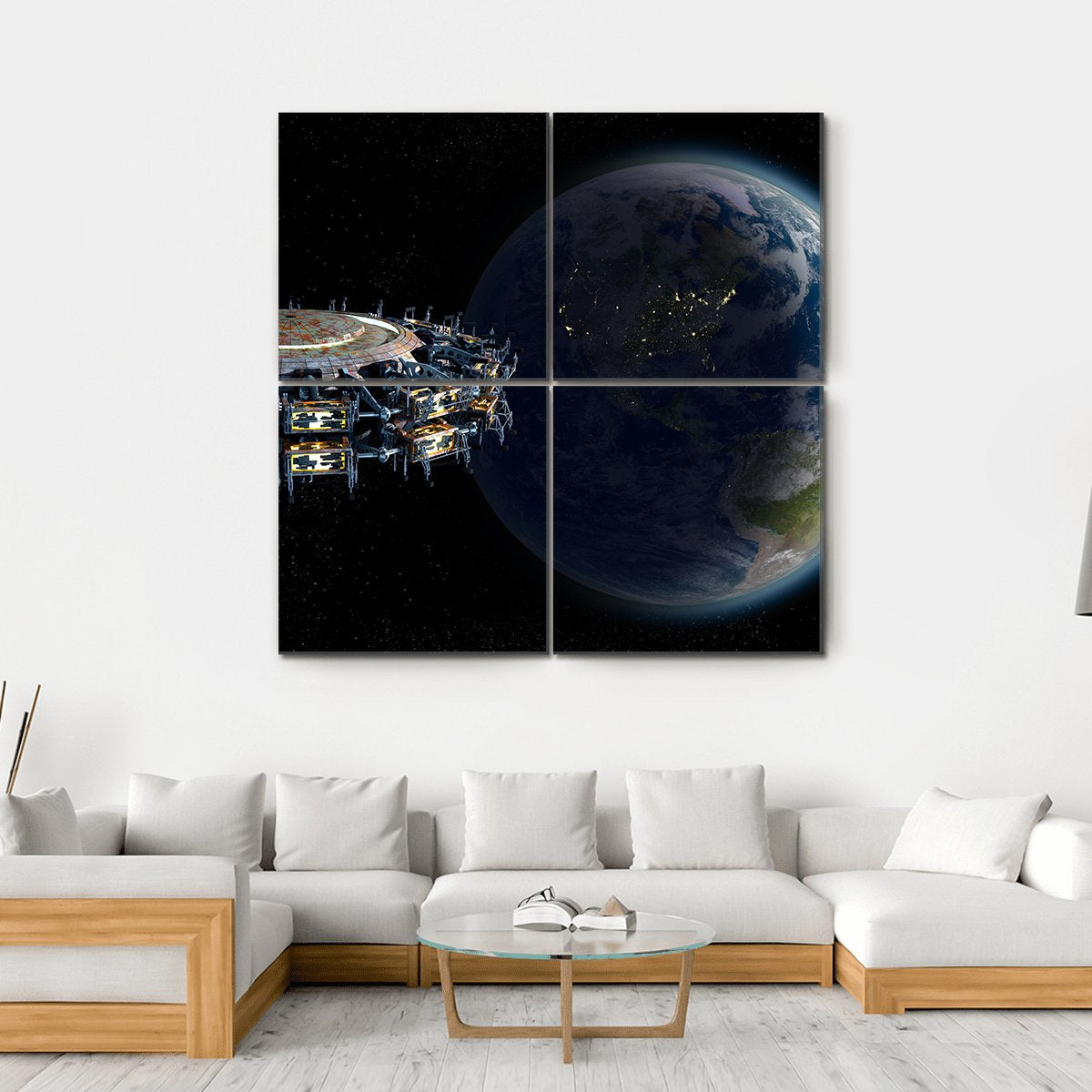 Alien UFO Near Earth Canvas Wall Art-4 Square-Gallery Wrap-17" x 17"-Tiaracle