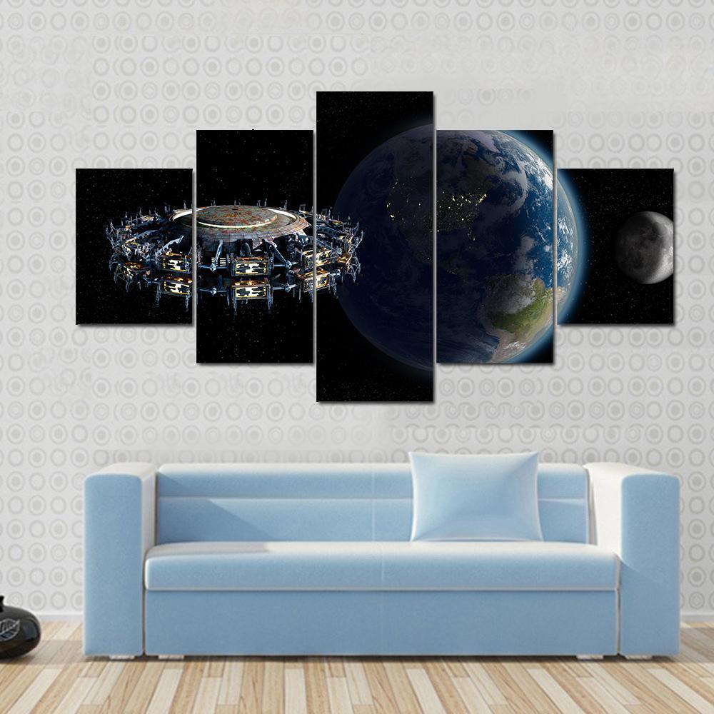Alien UFO Near Earth Canvas Wall Art-4 Pop-Gallery Wrap-50" x 32"-Tiaracle