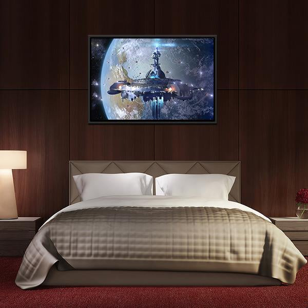 Aliens Mothership UFO Canvas Wall Art-3 Horizontal-Gallery Wrap-25" x 16"-Tiaracle
