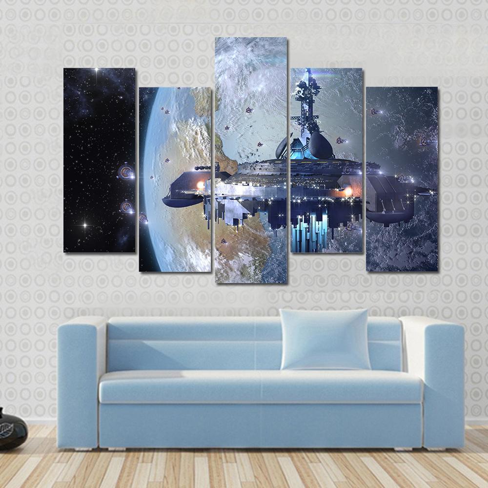 Aliens Mothership UFO Canvas Wall Art-5 Pop-Gallery Wrap-47" x 32"-Tiaracle