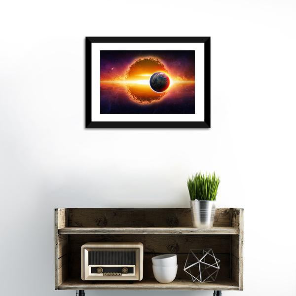Aliens Planet Approaching Planet Earth Canvas Wall Art-1 Piece-Framed Print-20" x 16"-Tiaracle