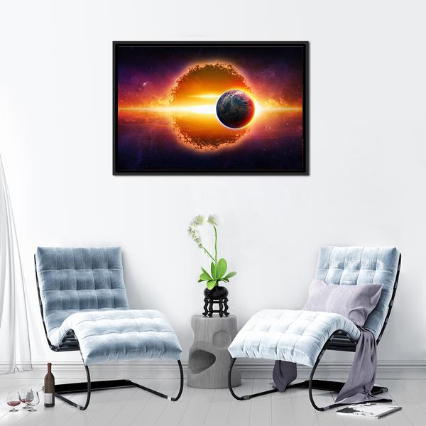 Aliens Planet Approaching Planet Earth Canvas Wall Art-3 Horizontal-Gallery Wrap-25" x 16"-Tiaracle