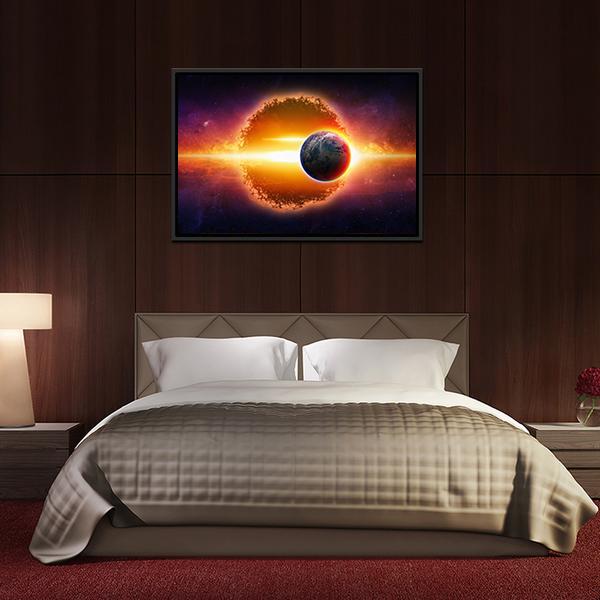 Aliens Planet Approaching Planet Earth Canvas Wall Art-5 Horizontal-Gallery Wrap-22" x 12"-Tiaracle