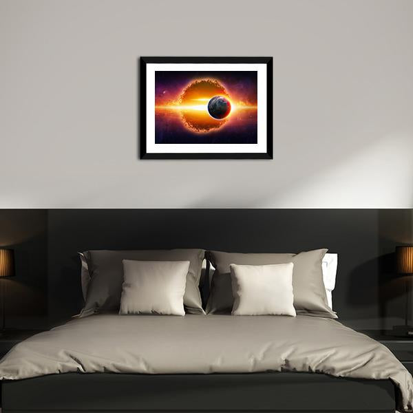 Aliens Planet Approaching Planet Earth Canvas Wall Art-5 Horizontal-Gallery Wrap-22" x 12"-Tiaracle