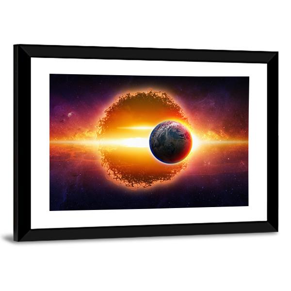 Aliens Planet Approaching Planet Earth Canvas Wall Art-5 Horizontal-Gallery Wrap-22" x 12"-Tiaracle