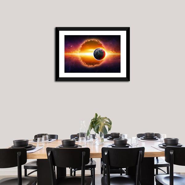 Aliens Planet Approaching Planet Earth Canvas Wall Art-3 Horizontal-Gallery Wrap-25" x 16"-Tiaracle