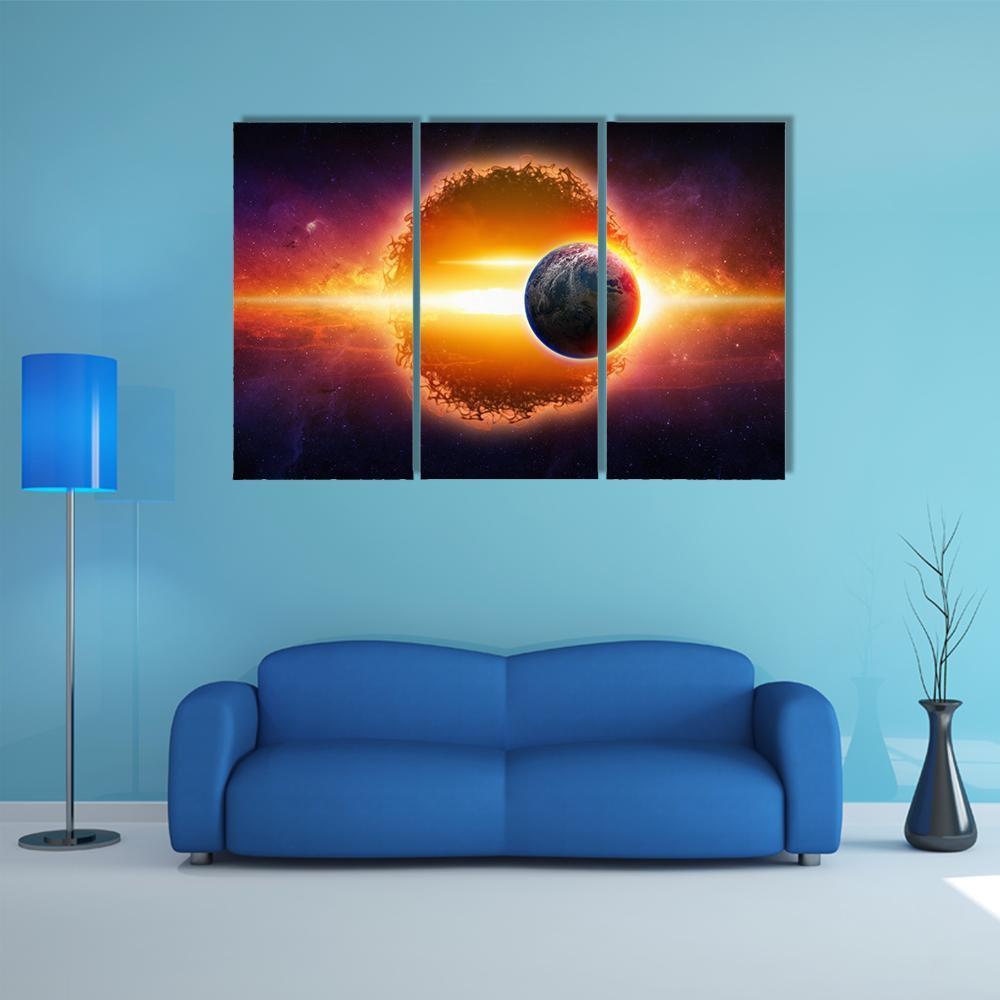 Aliens Planet Approaching Planet Earth Canvas Wall Art-3 Horizontal-Gallery Wrap-37" x 24"-Tiaracle