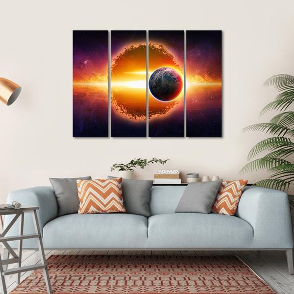Aliens Planet Approaching Planet Earth Canvas Wall Art-4 Horizontal-Gallery Wrap-34" x 24"-Tiaracle